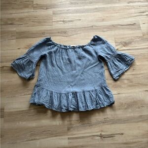 Made in Italy 100% Linen Women's Blue Off-Shoulder Top